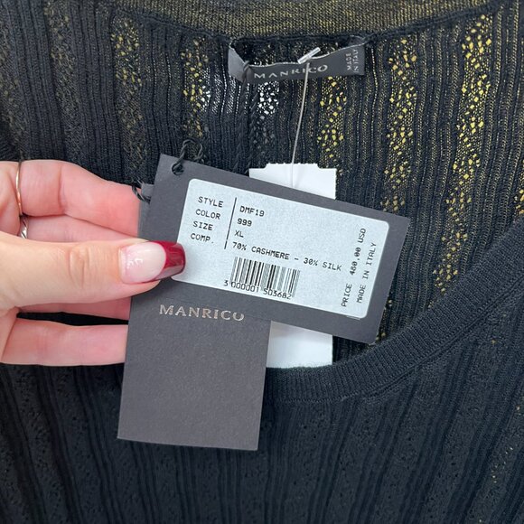 $480 NWT Manrico Black Sheer Knit Tank Top size XL - Picture 6 of 7